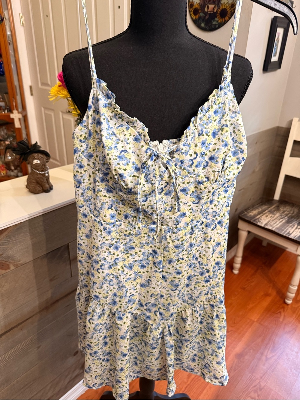 La Hearts Blue, Yellow & Cream Floral Sundress with Tie Front
